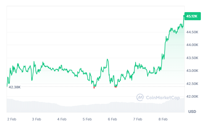Bitcoin nähert sich dem 45.000-Dollar-Meilenstein inmitten von Miner-Holding und Kaufrausch der Investoren