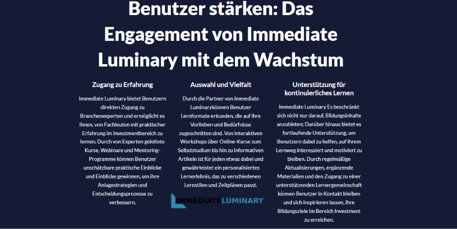 Hauptfunktionen von Immediate Luminary